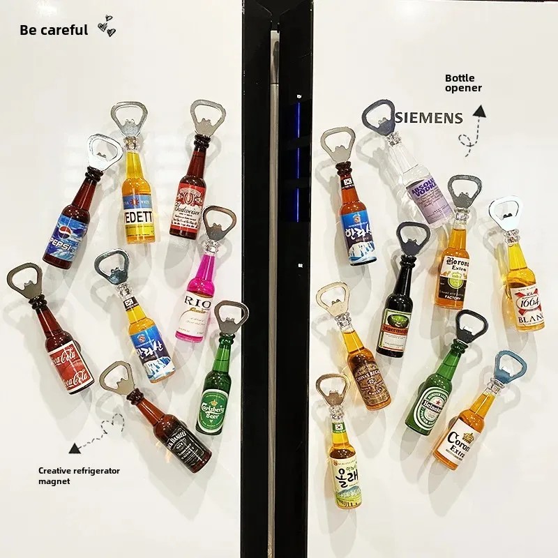 Creative Cartoon Beer Bottle Opener Magnet Qingdao Style Dynamic Music Video Same Model Fridge Decoration Funny Icebox Magnet