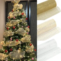 26cm 10 Yards Gold White DIY Xmas Tree Glitter Mesh silk ribbon Decorations Wedding Navidad Christmas Decorations For Home