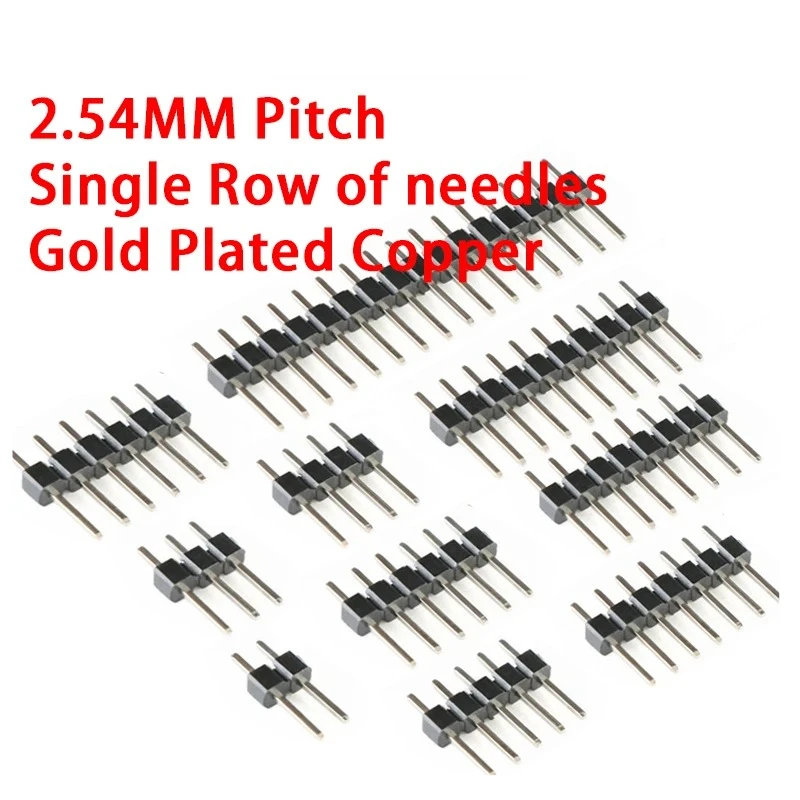 

2.54mm Single Row Male PCB Board Pin Header Connector Strip Pinheader gold plated copper 2/3/4/5/6/8/10/12/20/40Pin For Arduino