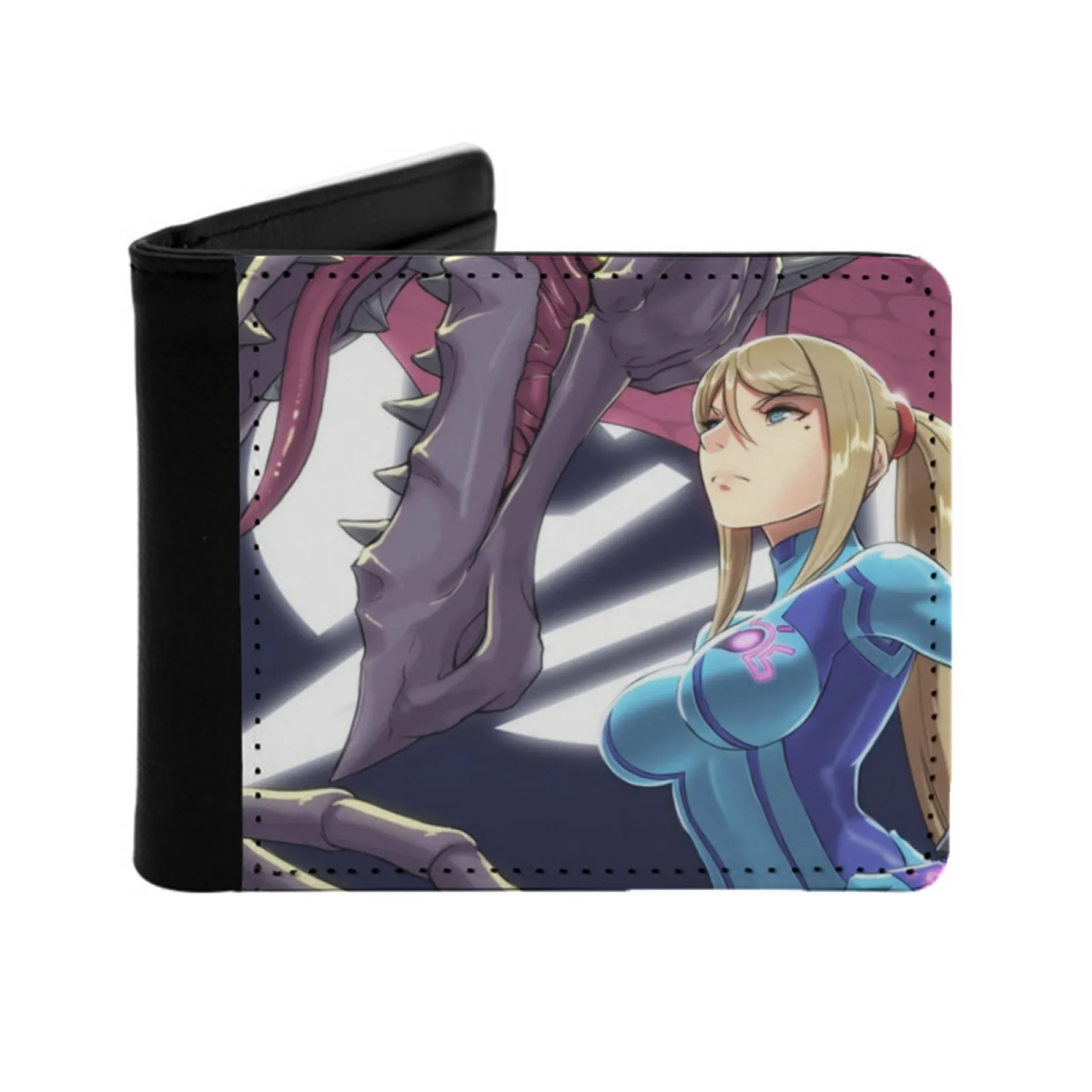 Metroid Game Men Wallets Fashion Pattern Card Holder Purse Cash Short Pu Leather Wallet Metroid Samus Samus Aran Metroid Dread