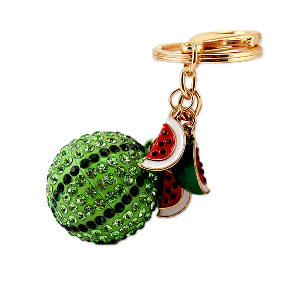 

Watermelon Keychain Unique Creative Rhinestones Cute Chains Women Pendant Fruit Shaped Zinc Alloy Crystal Car Keys Handbag
