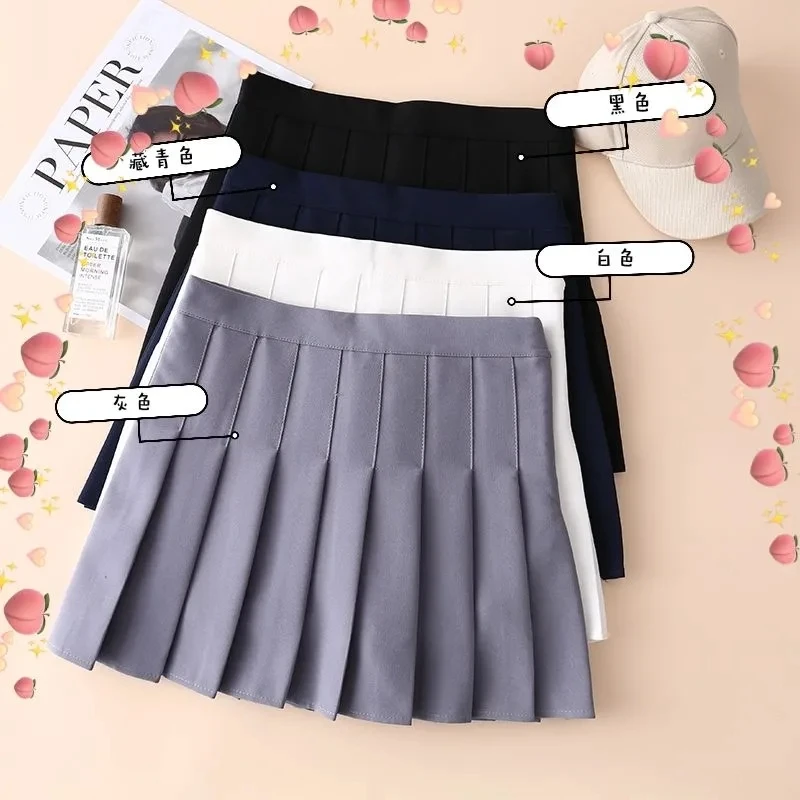 2024 Spring Summer New Pleated Skirt Female High Waist Slim A-line Skirts Female Solid Color Large Size Short Mini Skirts