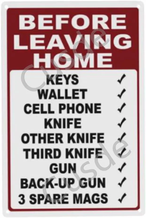 Y1,Cusde Before Leaving Home Checklist Metal Tin Sign 2Nd Amendment Wall Decor Vintage Signs Retro Poster Plaques For Coffee Hom