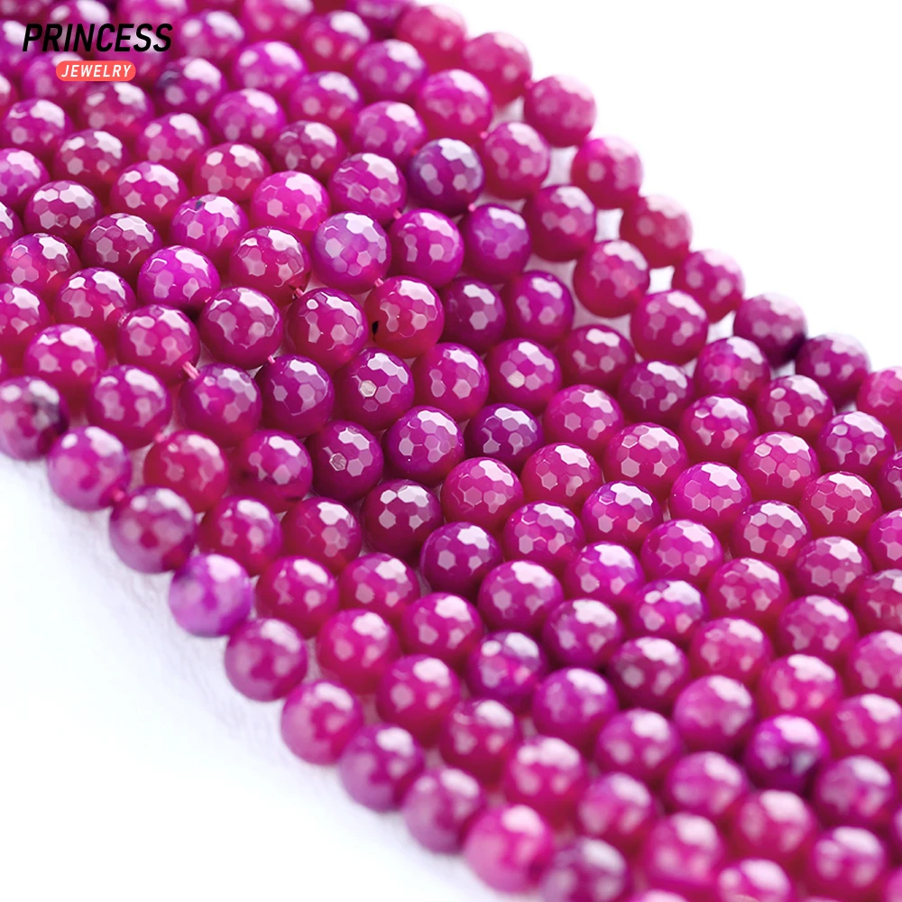 Eine natürliche Fuchsia Achat lila rot Chalcedon facettierte Perlen für Schmuck Herstellung Armband Halskette Ohrringe DIY Accessoires