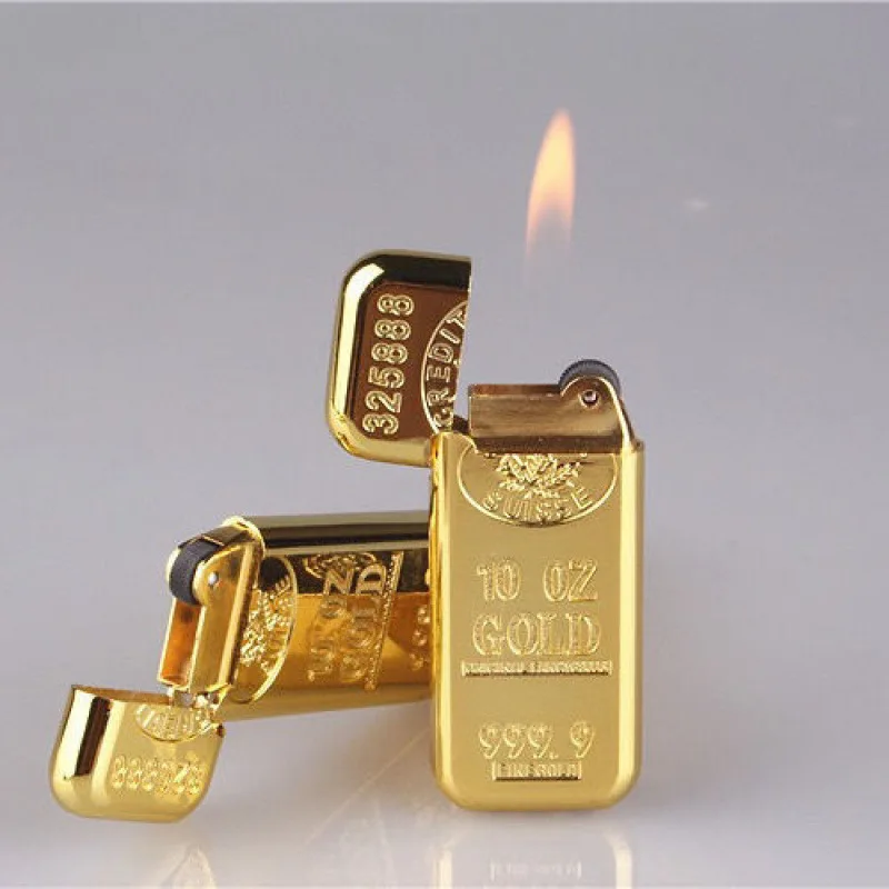Luxury Compact Jet Gas Lighter Inflated Butane Bullion Oil Lighters Grinding Wheel Bar Gold Brick Metal Cigarette Accessories