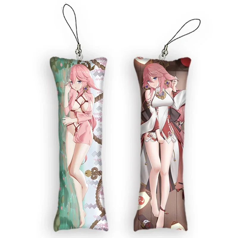 4x12cmYae Miko Decor Pendant Genshin Impact Dakimakura Mini Keychain Cute Anime KeyChain Otaku Fan Gift Backpack Pendant