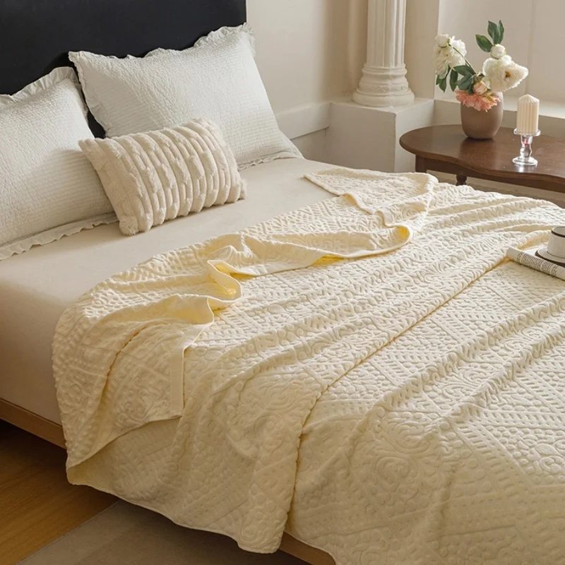 

Мягкий плед из 100% хлопка, жаккардовый, с геометрическим узором, летнее одеяло для дивана, самолета, кровати, для младенцев и взрослых, дышащий, многофункциональный