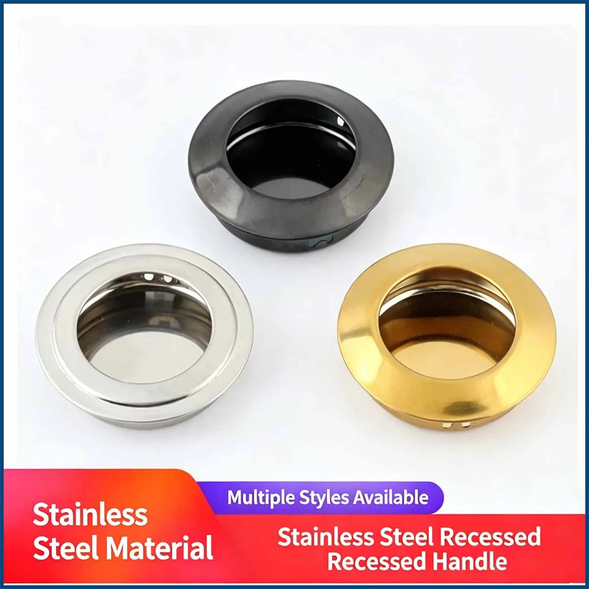 Stainless Steel Circular Handle Drawer Cabinet Door Sliding Door Concealed Embedded Invisible Small Handle Opening 35mm
