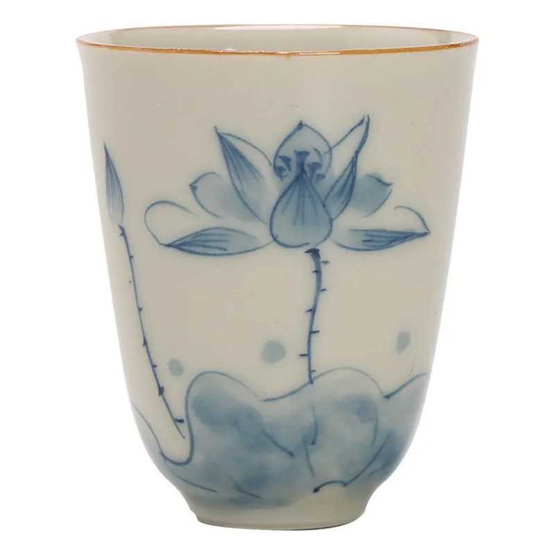 رسمت باليد فنجان شاي مع الرماد النباتي كوب عطر السيراميك لوتس إيقاع كوب رئيسي غرفة الشاي الشاي الفن عرض تذوق كوب