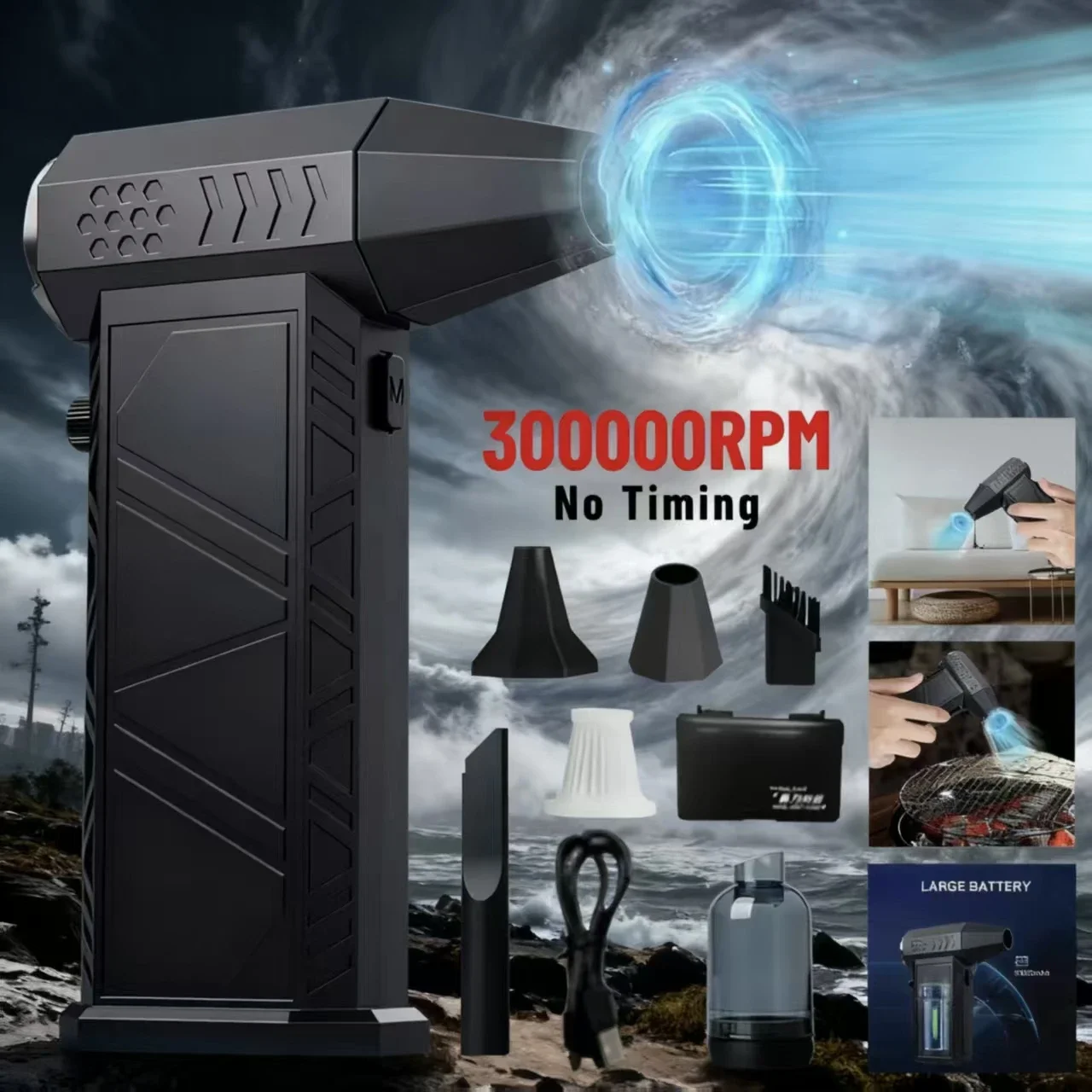 

300000RPM X9 Powerful Violent Fan 150W High-Speed Portable 6000mAh Rechargeable 53m/s Typhoon Wind Type-C Charging Camping Fan