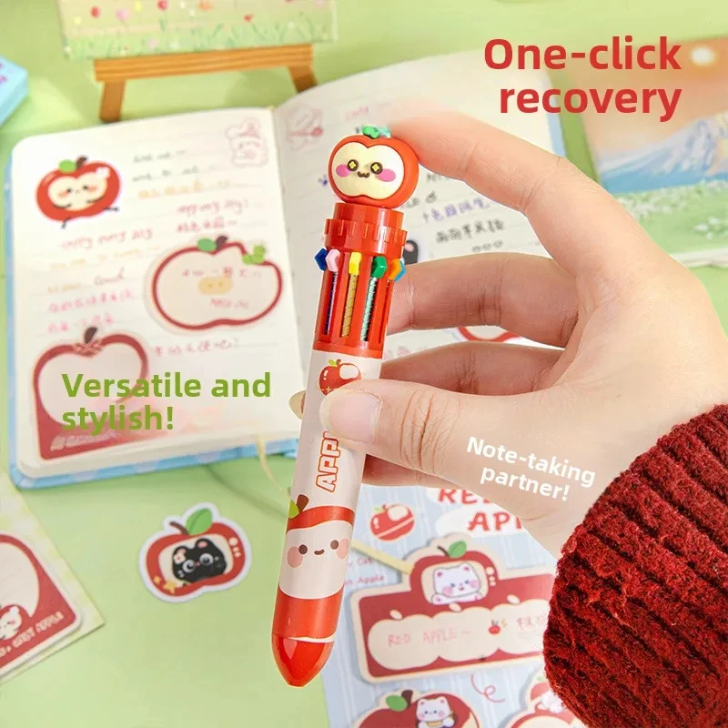Cartoon head ten color pen, press ballpoint pen, multifunctional 3D cartoon color pen, innovative stationery fun multi-color pen