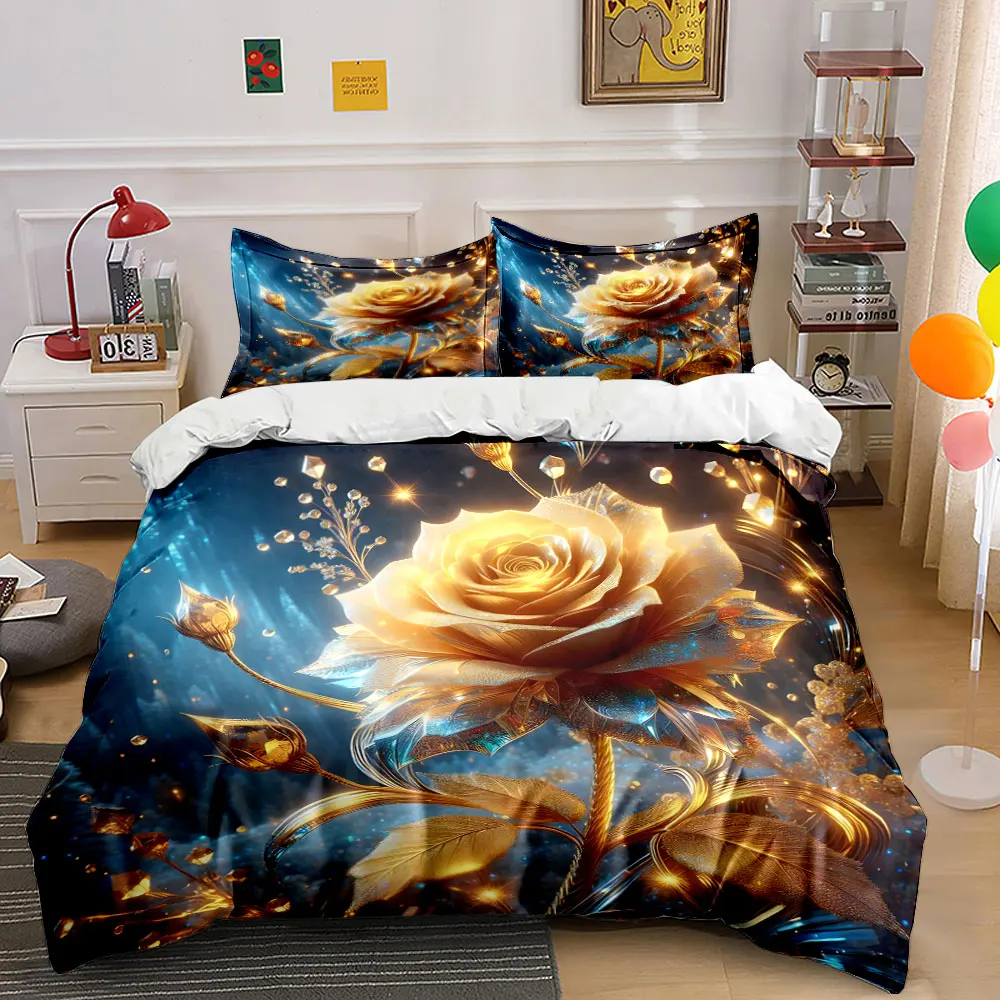Golden dreamy rose luxurious sparkle Bedding Set for Kids Luxury Gift 3pcs Digital Print Comforter Set Soft Comfortable
