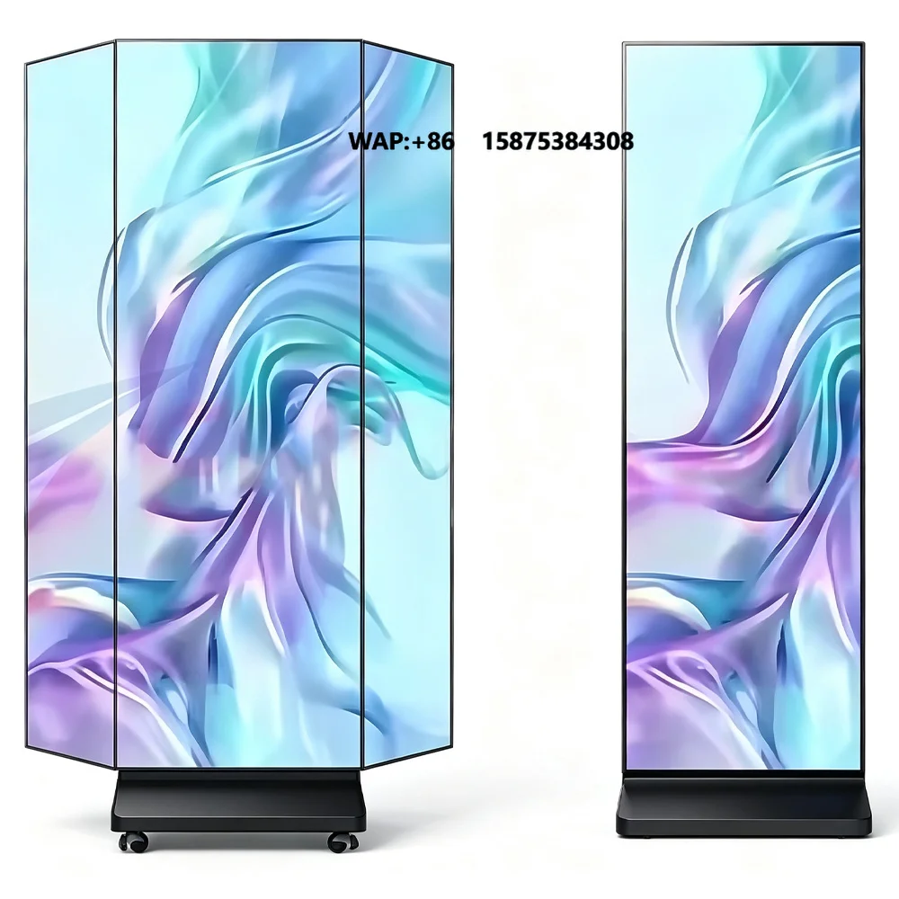Free Standing Tri-fold P2.5 4K Indoor LED Digital Poster with USB/Wi-Fi Control Aluminum Frame 1080P LED Advertising Screen