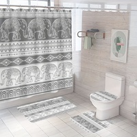 4-piece set Bohemian elephant print shower curtain bathroom cloth shower curtain set with bath mat rug non-slip