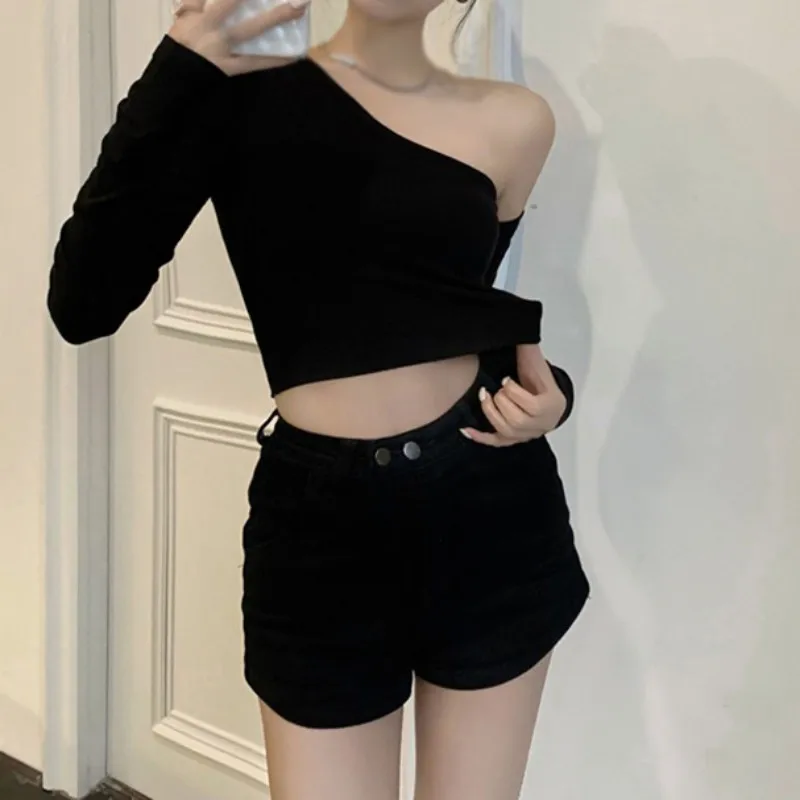 Long Sleeve Sexy Off Shoulder One Line Neck Slim Fit Shirts Blouses For Womens