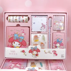 Sanrio Kuromi Melody Cinnamoroll Cartoon Handbook Set Combo Cute Girl Tape Stickers Notepad Pen School Student Gift Prize