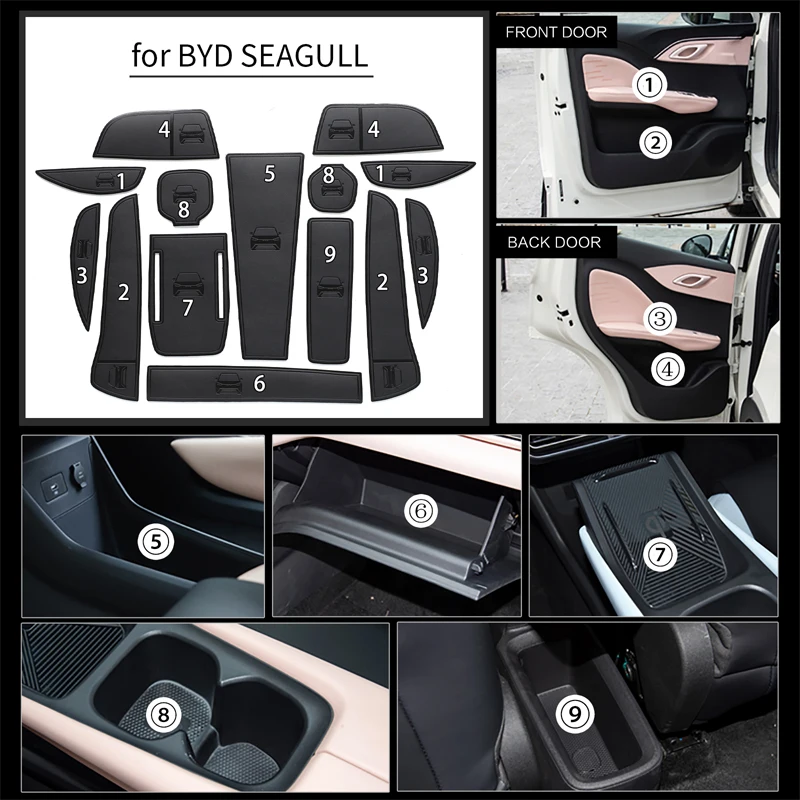 Per BYD Seagull 2023-2024 Car Leather Gate Slot Cup Mat Cortex Door Pad accessori per sottobicchieri d\'acqua