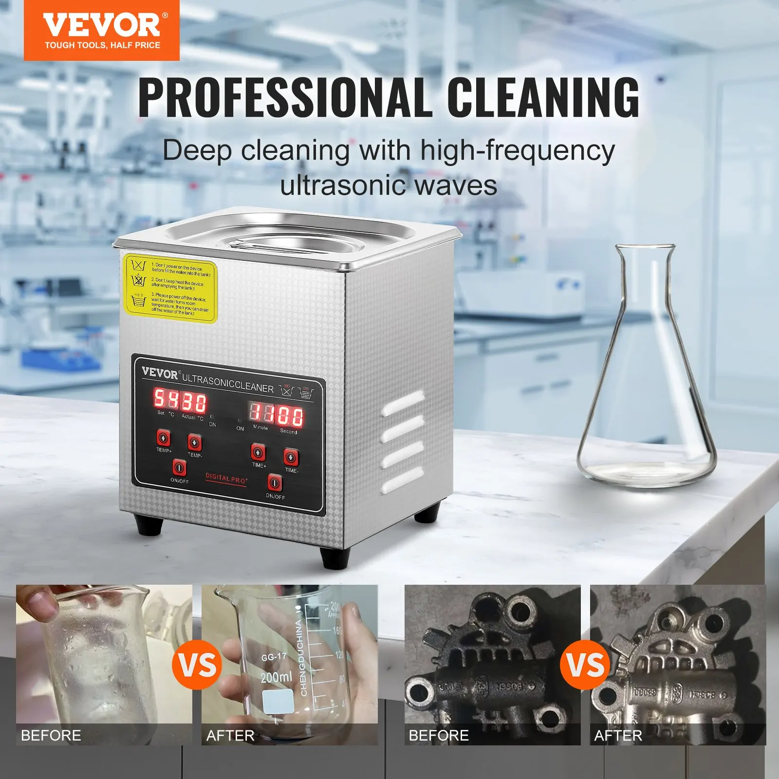 

Ultrasonic Cleaner With Digital Timer & Heater, Professional UltraSonic Jewelry Cleaner, Stainless Steel Heated Cleaning