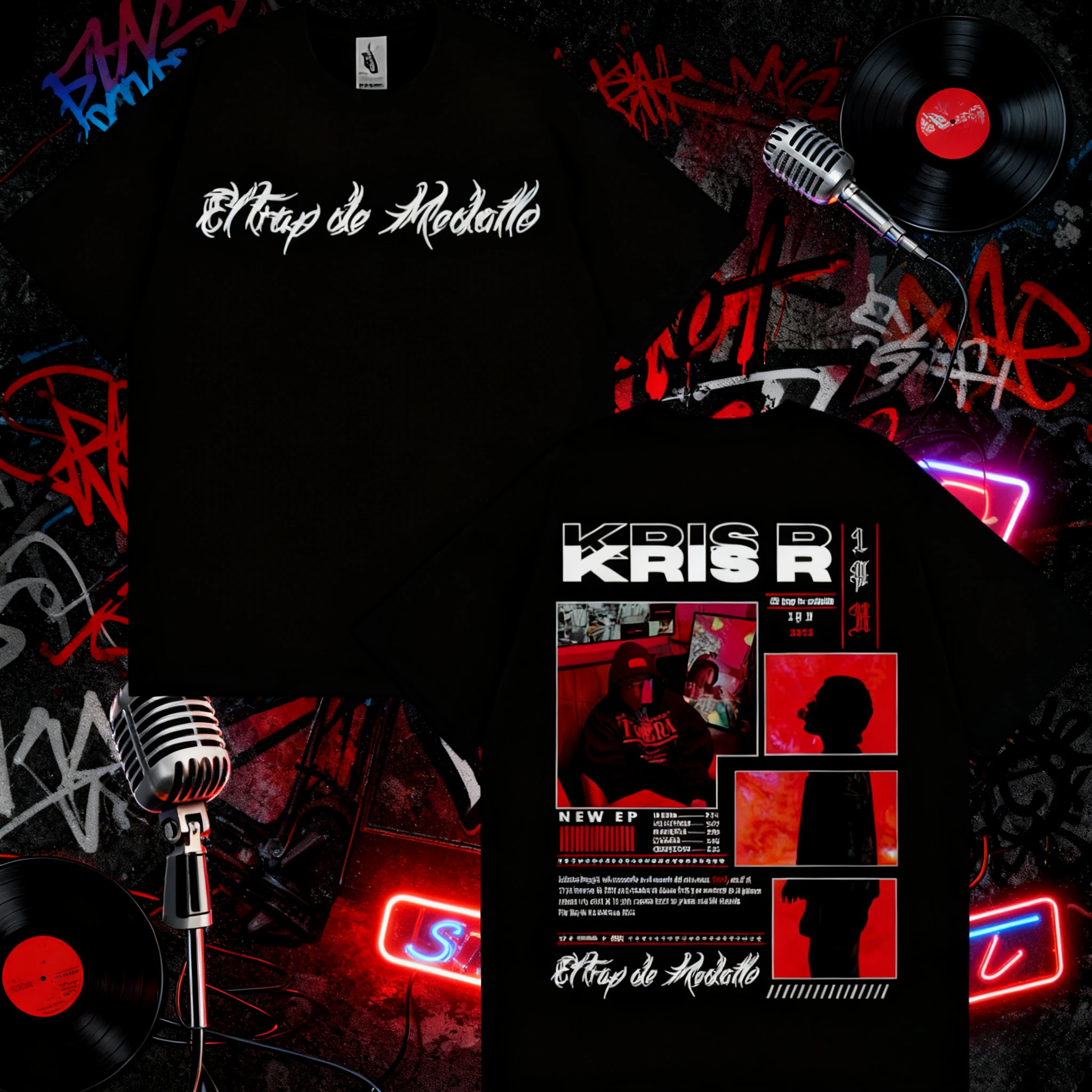 

2025 Summer Rapper Kris R Trap De Medallo Touring Graphic T-shirt Male Hip-hop Retro Cotton Short-sleeved Loose Casual Shirt