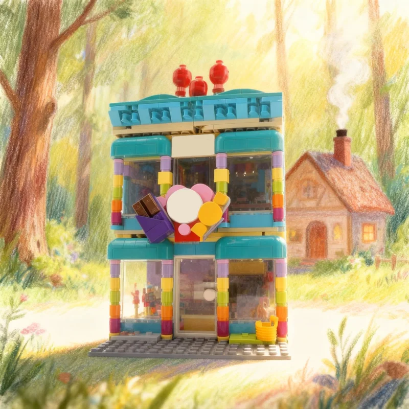 

856pcs MOC Candy Shop Modular Streetscape Alternate Friendse Model Building Blocks Construction Christmas Gifts Toys Brick