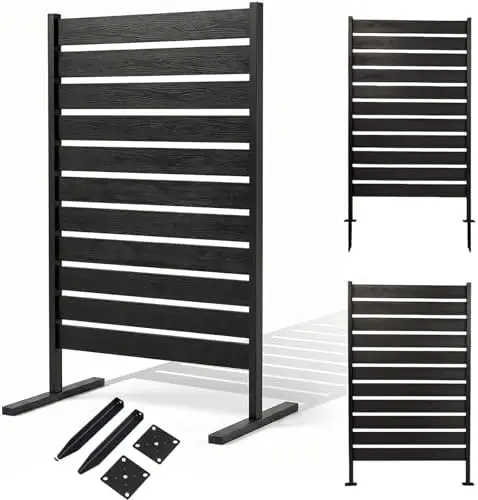 37" W x 61" H Outdoor Privacy Fence Screen, 3-in-1 Installation Privacy Panel with Ground Stakes & Base Feet