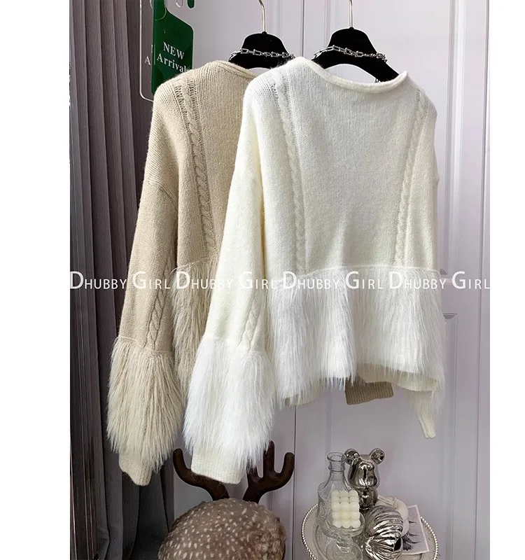 New Fall/winter Fashion Slouchy Sweater Temperament V-neck Sweet Gentle Chic Design Sweater Girls Short Tops