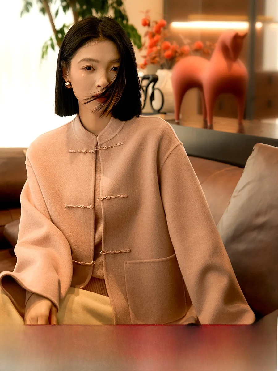 

Женское шерстяное пальто XiaoHanGe Free Series: Новинка, двойная шерсть, маленький воротник-стойка, шелковистое, высококачественное, для повседневной носки