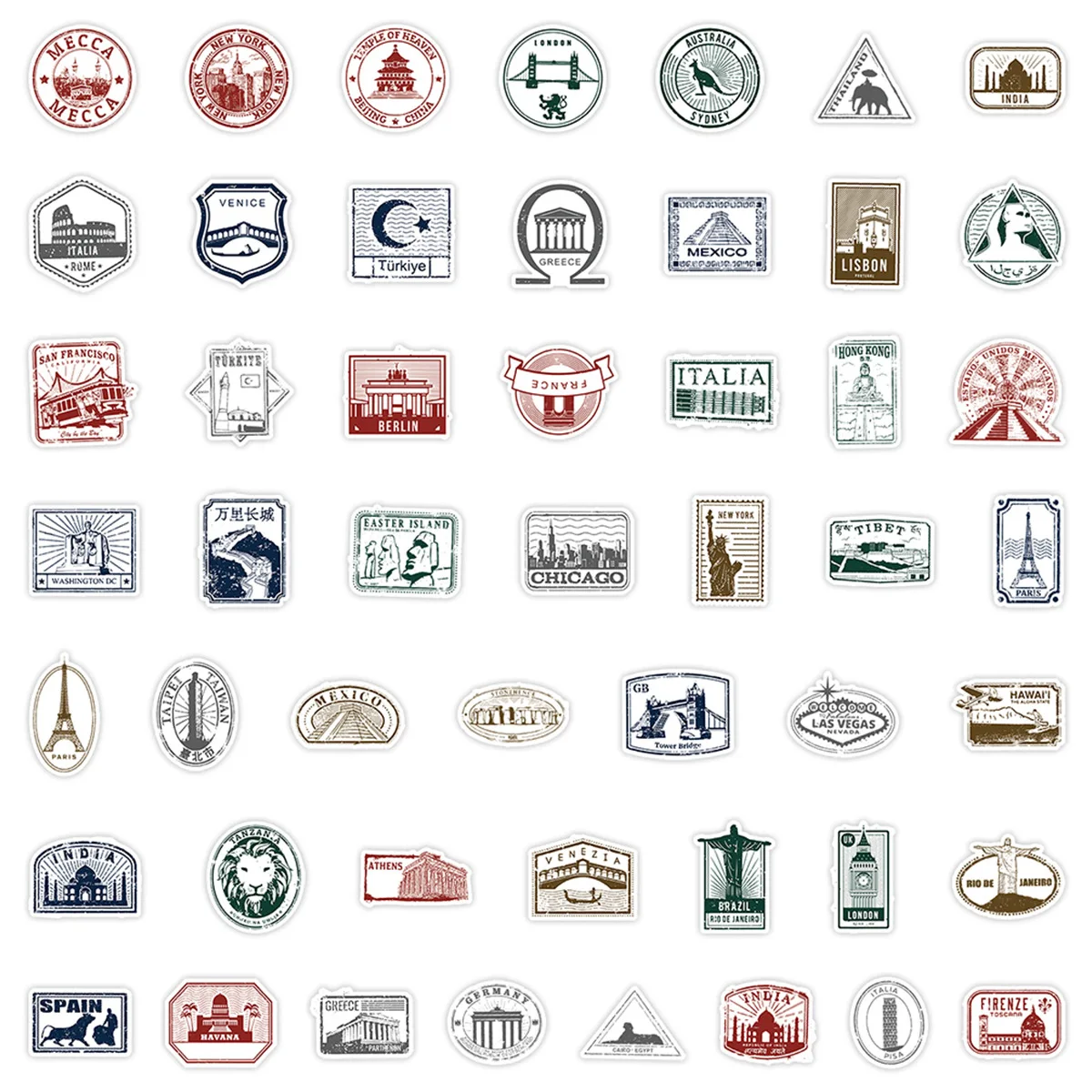 50PCS Funny Postmark Cartoon Stickers Stamp DIY Decoration Toys Suitcase Fridge Laptop Guitar Car Bike Skateboard Graffiti Decal