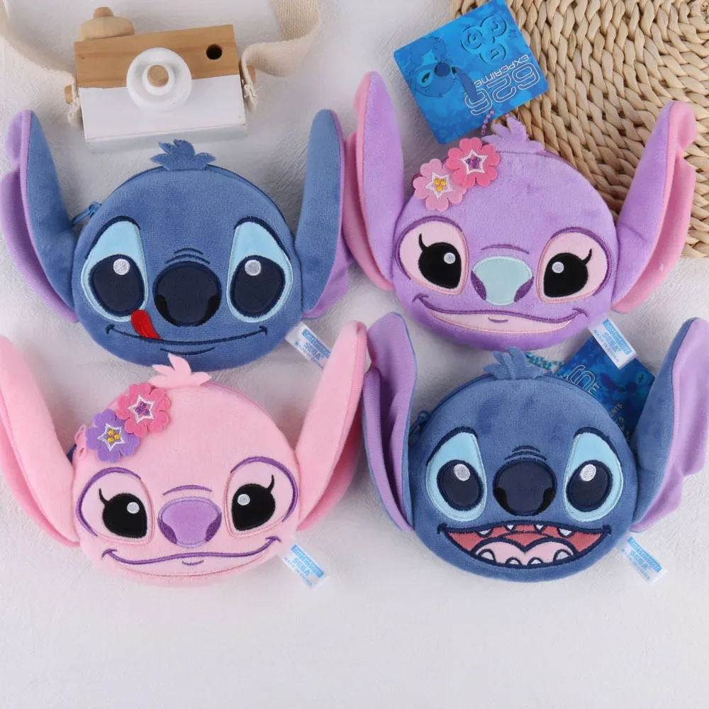 Monedero de felpa Kawaii Disney Stitch, figura de Anime de dibujos animados Kawaii, bolsas para auriculares de Ángel, tarjetero, bolso escolar, colgante, regalos para niños