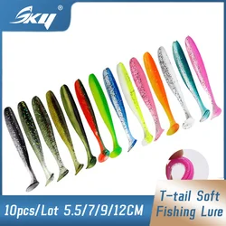 SKY T-Tail Swimbait Silicone Soft Worm Bait 5.5/7/9/12CM 10Pcs/Lot Artificial Lure Wobbler For Sea or Freshwater Fishing Tackle