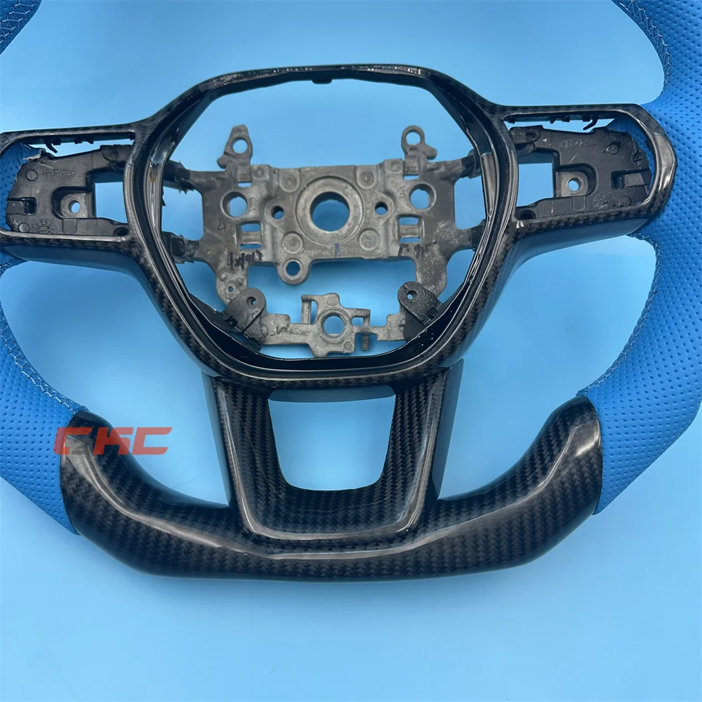 Customized black Carbon Fiber blue Perforated Leather strip Steering Wheel for 2022 2023 2024 2025 Honda Civic