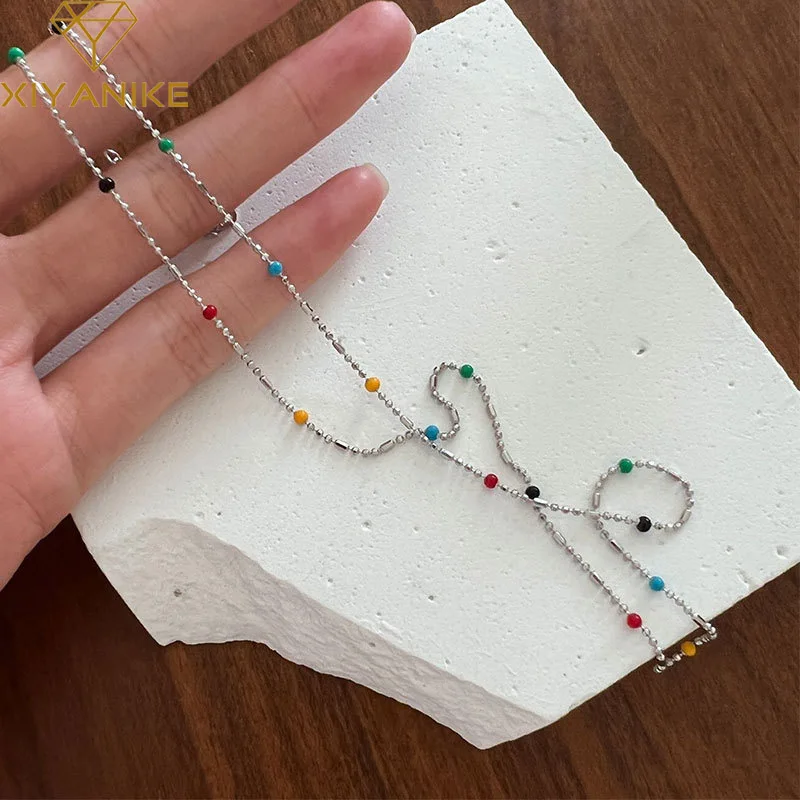 XIYANIKE Rainbow Beads Thin Necklace For Women Girl Clavicle Chain Choker New Fashion Jewelry Gift Party collares para mujer