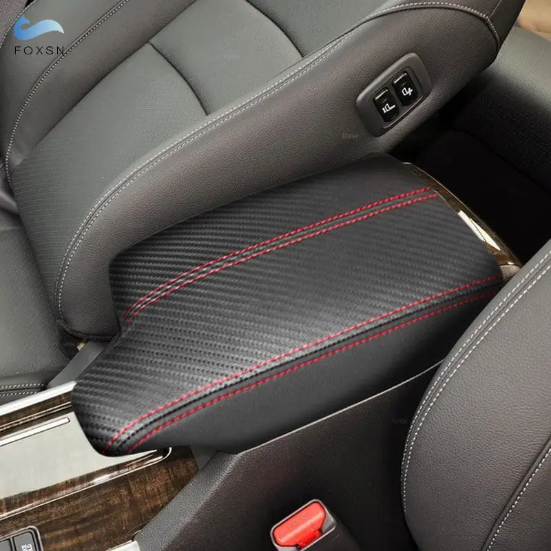 

Soft Leather Armrest Cover For Honda Accord 9th 2014 2015 2016 LHD Carbon Fiber Splice Center Control Armrest Box Cover Trim