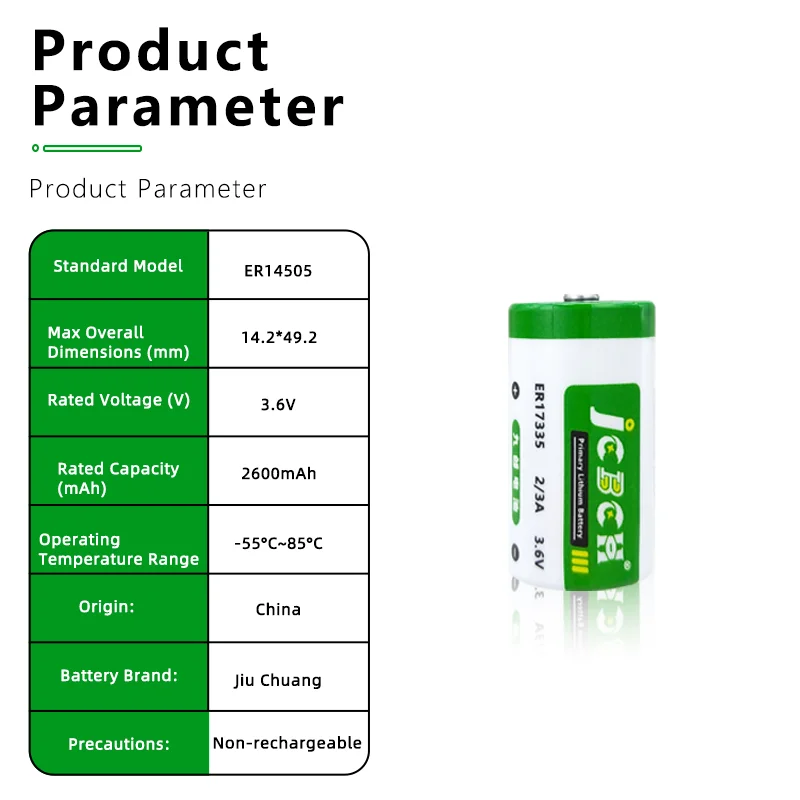 ER17335 3.6V Li-SOCl2 Batteries Industrial Control PLC Servo Driver Memory Inspection Rod Blood Glucose Detector