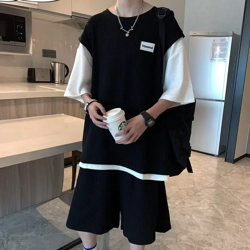 

Teenage Boy Clothes Set Letter Patchwork Tshirts and Shorts 2 Pieces Suit Children's Short Sleeve Outfits Tracksuits Summer