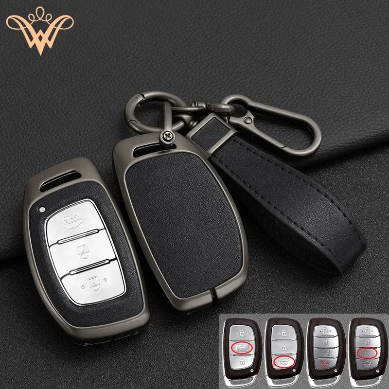 

Zinc Alloy + Leather Car Key Case Cover For Hyundai Ix25 Ix35 Ix45 Tucson Sonata Rena Creta Verna Solaris Mistra Elantra Accent