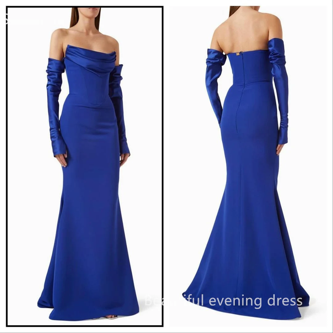 Scoggins Mermaid Strapless Floor-Length Zipper Up Long Sleeves Evening Dresses Vestidos De Festa Elegant Party Dresses For Women