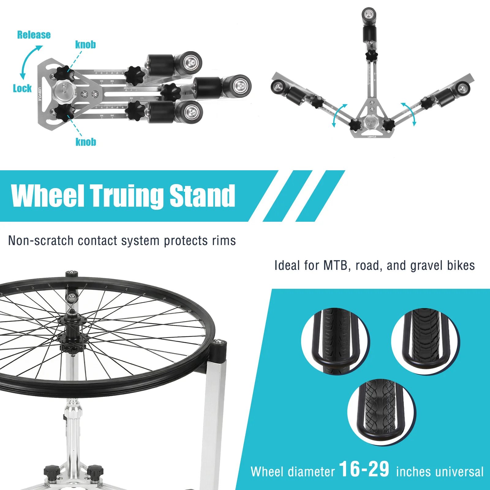 

Aluminum Alloy Wheel Holder Rotating Design Foldable Professional Repair Tool for Biking Wheels Trimming Enthusiasts