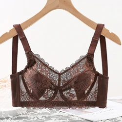 Women's Big Size Full Coverage Floral Embrodiery Ultra-thin Bra Lingerie 34 36 38 40 42 44 46 48 B C D E F G H