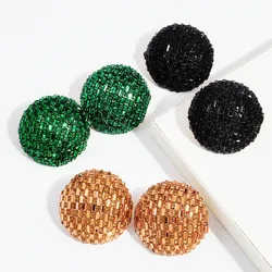 Fashion Bling Extra Large Round Crystal Stud Earrings for Women Girls Statement Geometric Circle Earrings Wedding Jewelry Gifts