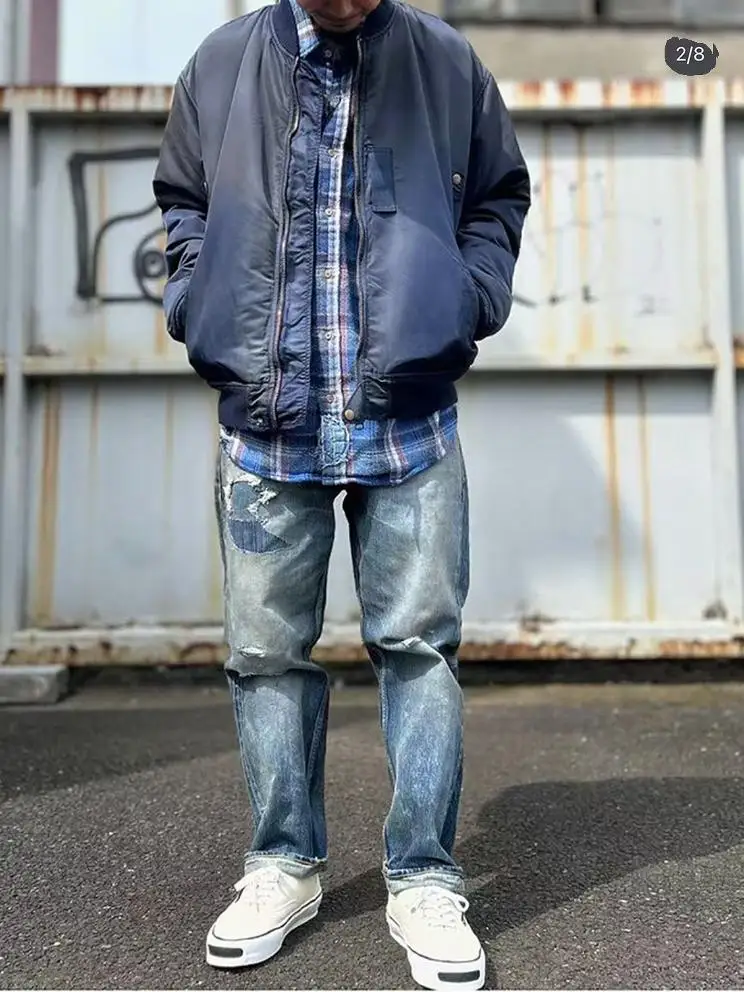 

Джинсы Waed Denim с эффектом потертости, японское производство, молодежный тренд, повседневные длинные брюки, джинсы со средней посадкой, без бренда, зарегистрированный товарный знак