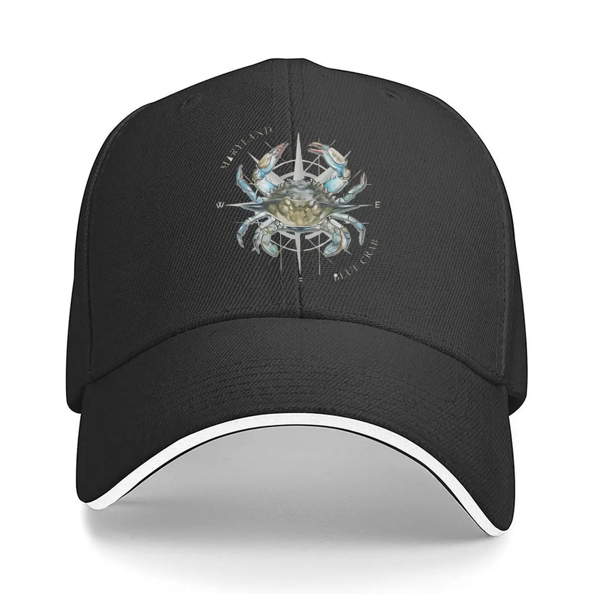 Maryland Blue Crab Nautical Compass Illustration Sandwich Baseball Cap