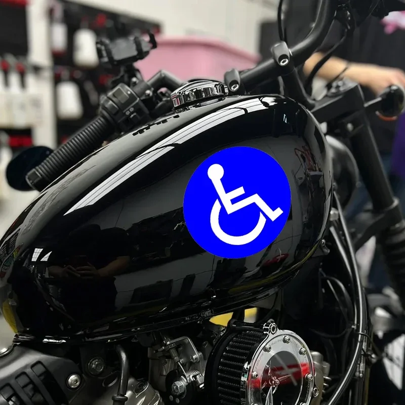 13CM*13CM Round Disabled Wheelchair Car Stickers Handicap Warning PVC Logo Moto Auto Decals Fuel Tank Window Body Decor