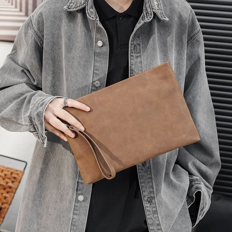 Luxury Vintage Clutch Bag Men Handbags Crazy Horse Leather  Clutches Bag for Men Envelope Bag for IPAD Clutch Male Hand Bags