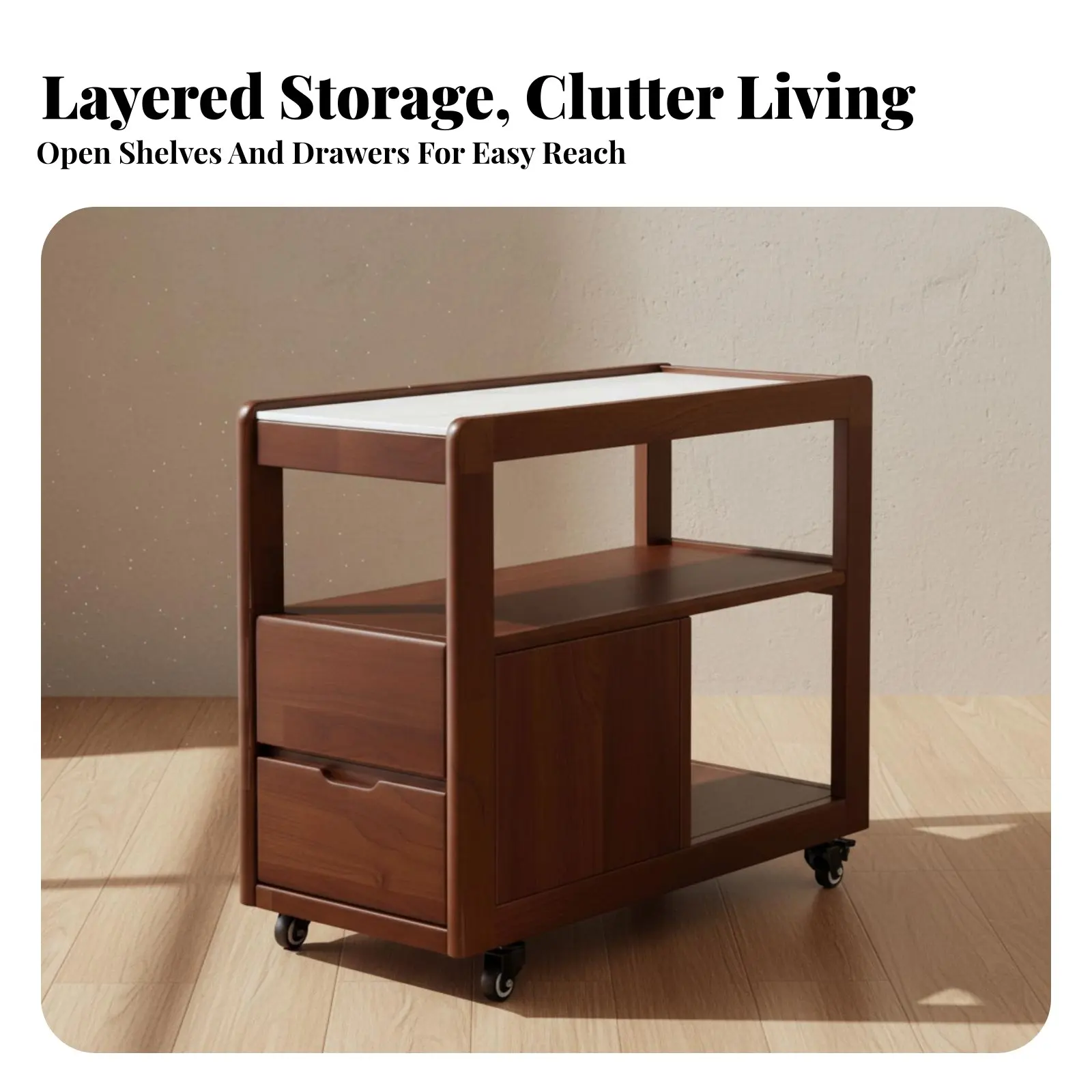 

Rolling Utility Cart minimalist design Side Table Movable with casters Space-Saving for Office Workers, Small Spaces