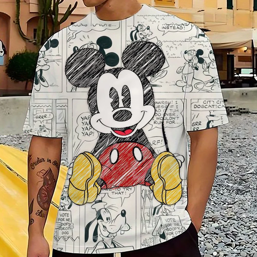 Men\'s T-Shirt Disney Mickey Mouse Headphones Fashion letters Tee Shirt Short Sleeve Cartoon T Shirt O Neck Clothing Big Size