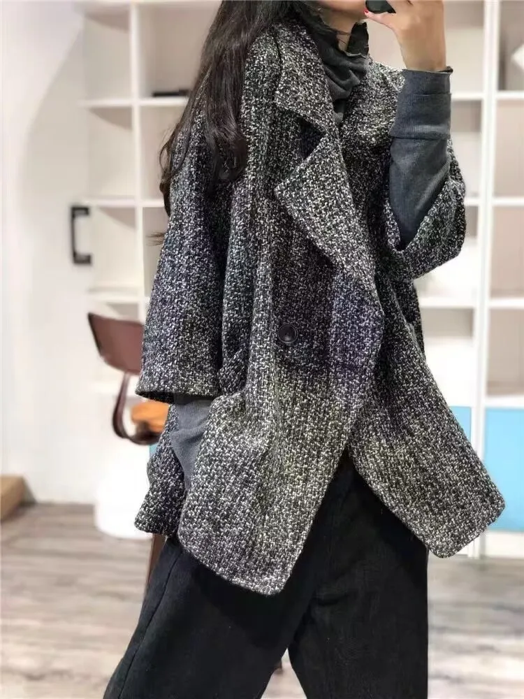 Oversized Autumn Winter Blazer Suit Woolen Coat Women Plaid Print Fashion Loose Ladies Jackets Office Woman Jackets Coats 2023