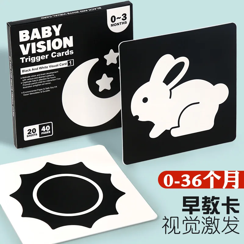 Montessori 0-12Month Baby Vision Stimulation Cards Black and White Contrast Cards Stimulate Newborn Visual Early Learning Toys