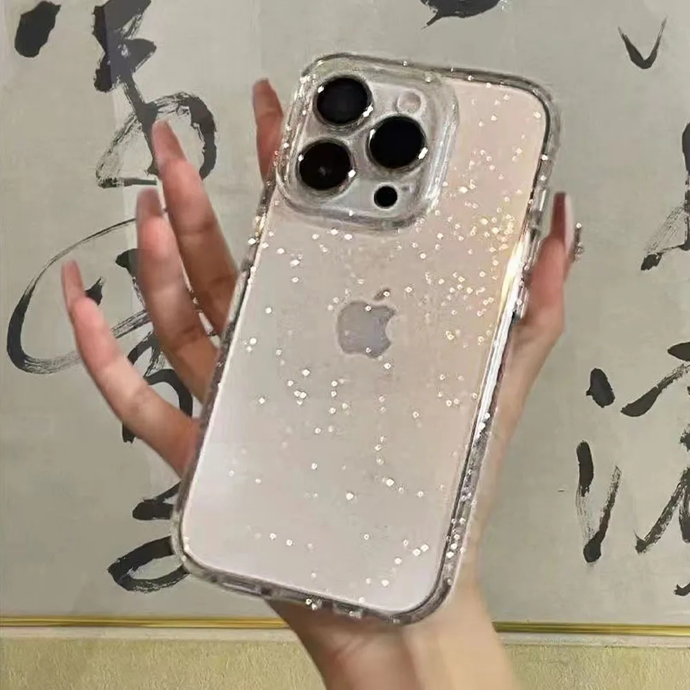 Luxury Bling Glitter Transprent Soft Acrylic Shockproof Cover Clear Case For iPhone 15 14 13 12 11 Pro Max X XR XS 7 8 Plus SE