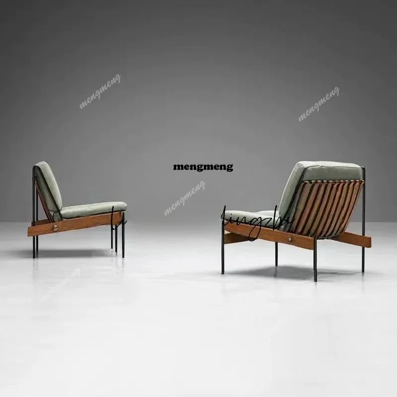 A4567 Nordic style minimalist metal solid wood sofa chair designer leather backrest single chair hotel club lounge chair
